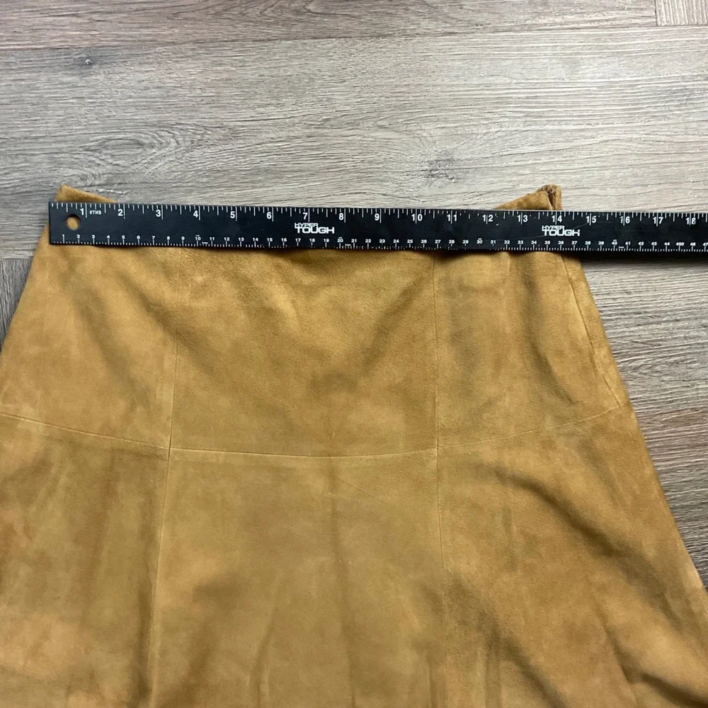 Vintage Y2K Armani‎ Exchange Genuine Suede Asymmetrical Hem Skirt 4 Camel Tan
